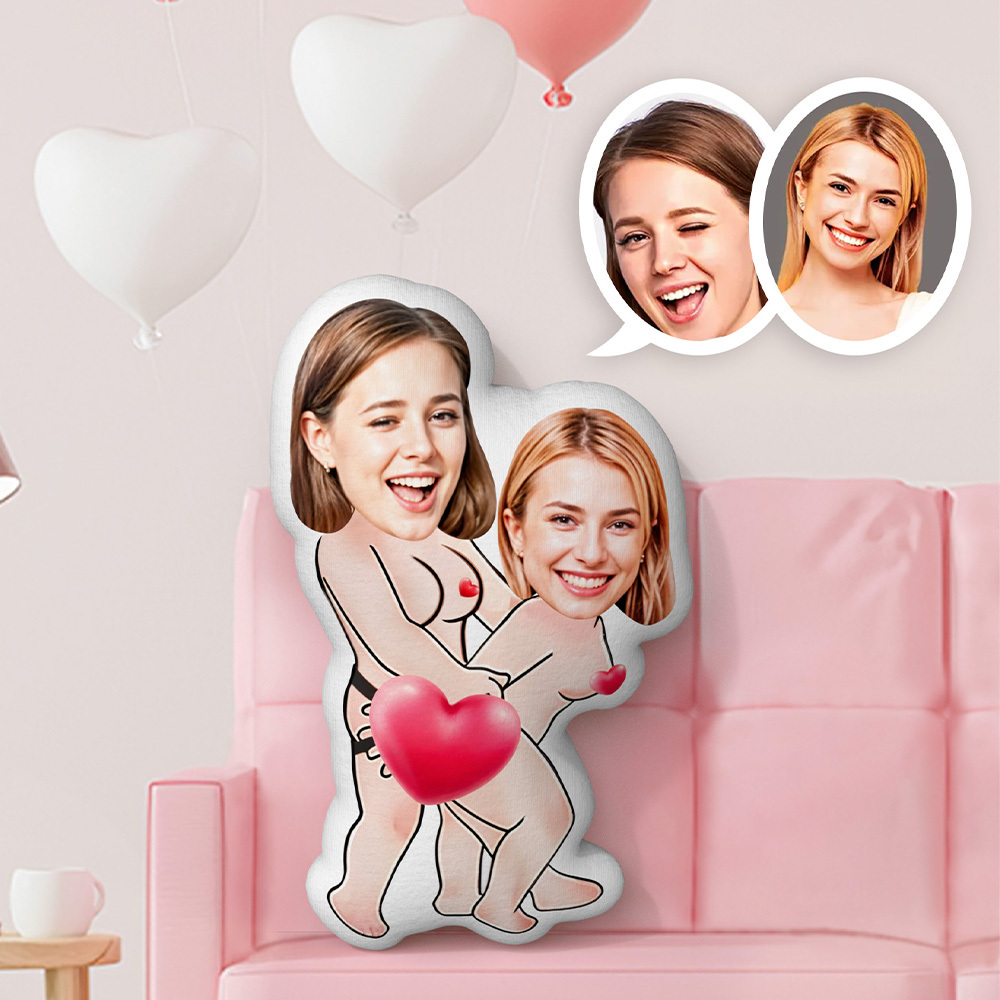 Custom Naughty Lesbian Couple Face Pillow Bow Tie Couple Pillow