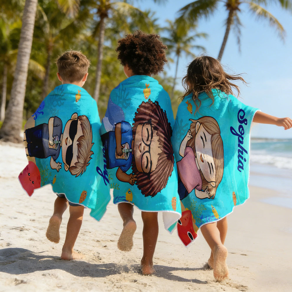 Personalized Kids Cartoon Beach Towel with Name & Photo Custom Summer Gift - MyJigsawPuzzleAu