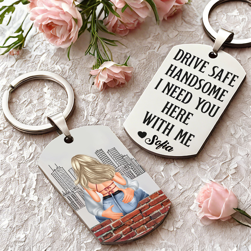 Custom Engraved Safe Driving Keychain Personalized Stainless Steel Car Accessory Gift for Dad Husband or Him Durable and Thoughtful Birthday & Anniversary Gift - MyJigsawPuzzleAu