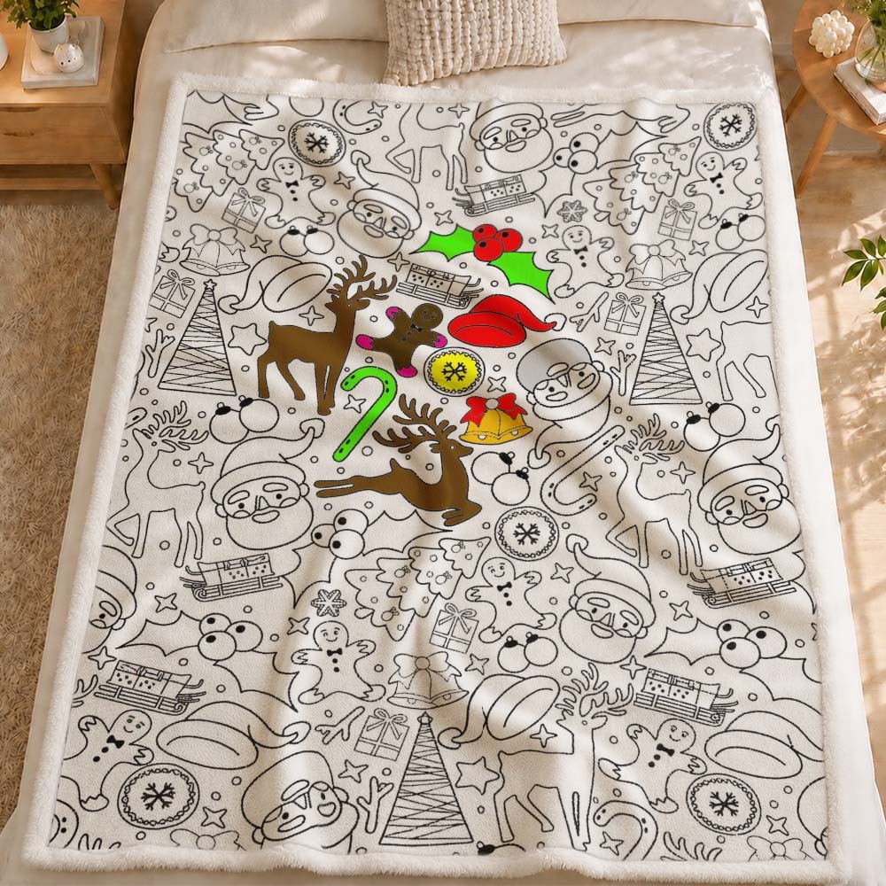 DIY Drawing Blanket | Santa Claus| with 24 Colors Markers, Doodle Your Own Blankets, Customizable Washable Art Blankets for Kids/Adults - MyJigsawPuzzleAu