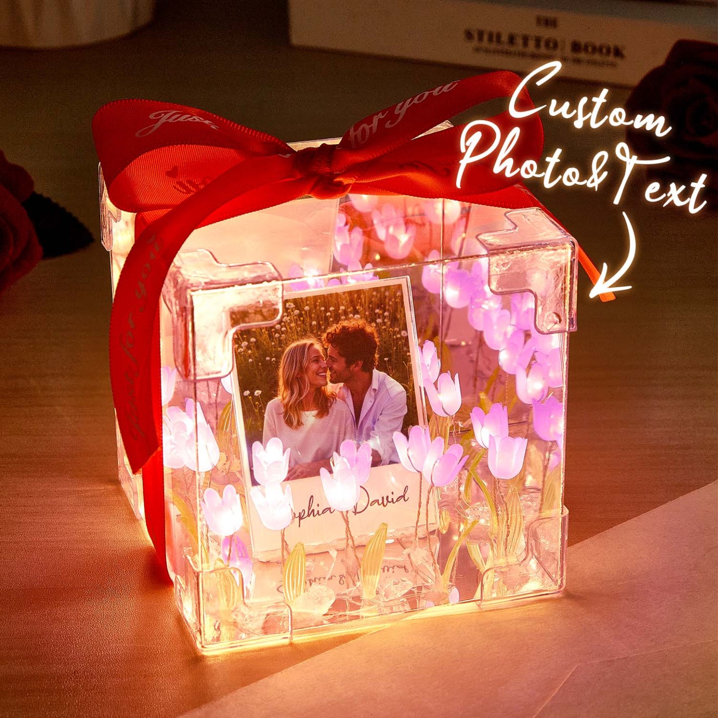 Custom Photo Flower Infinity DIY Infinity Mirror Flower Box with Your Picture and Text Night Light - MyJigsawPuzzleAu