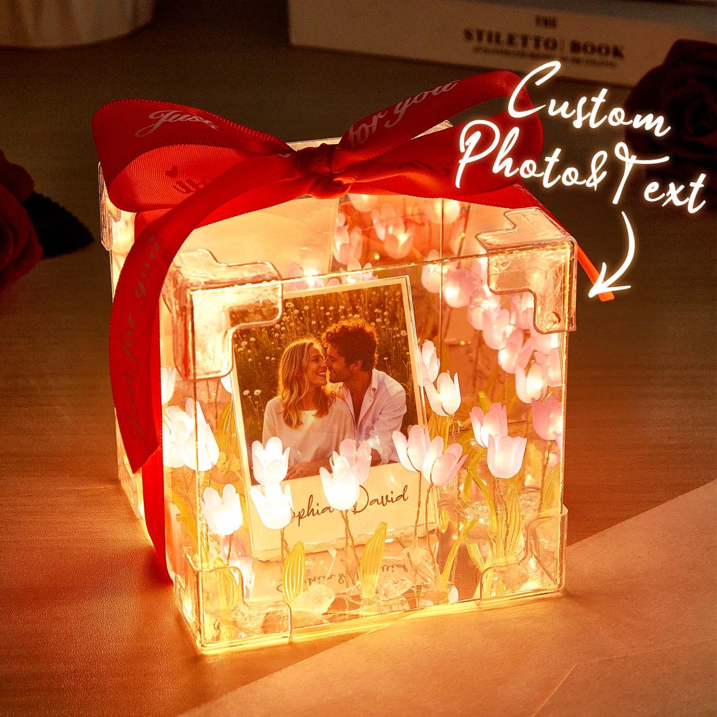 Custom Photo Flower Infinity DIY Infinity Mirror Flower Box with Your Picture and Text Night Light - MyJigsawPuzzleAu