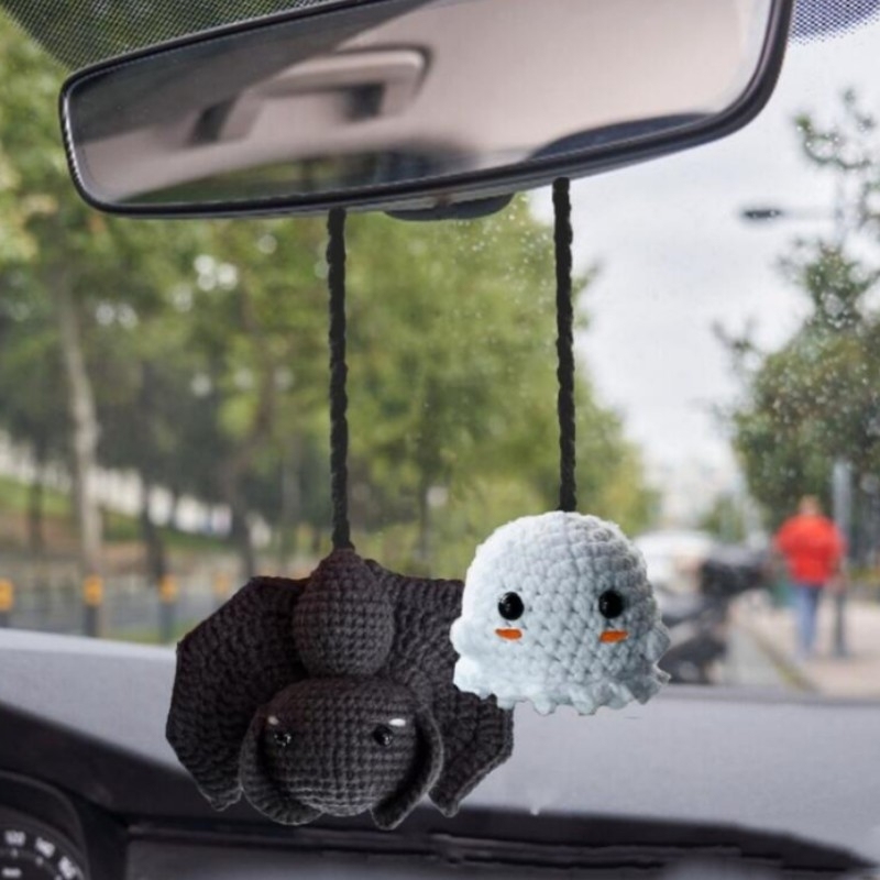 Crochet Bat Car Charm: Halloween Rearview Mirror Decoration - MyJigsawPuzzleAu