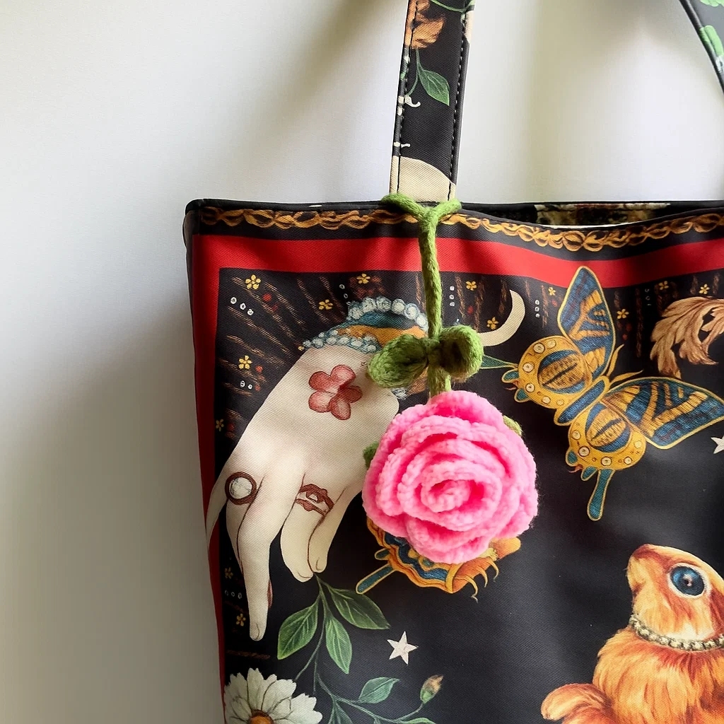 Crochet Cherry Car Mirror Hanging: Handmade Knitted Car Accessory - MyJigsawPuzzleAu