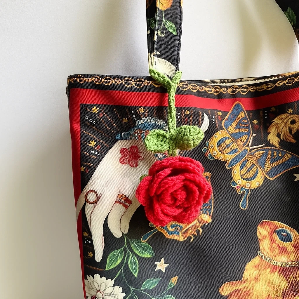 Crochet Cherry Car Mirror Hanging: Handmade Knitted Car Accessory - MyJigsawPuzzleAu