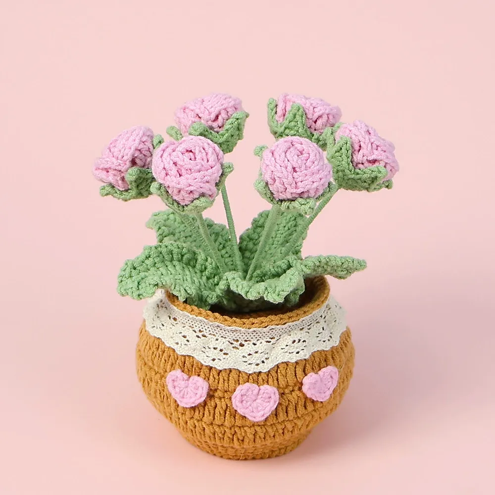 Handmade Crochet Rose Potted Plant Yarn Flower for Home Decor Gift - MyJigsawPuzzleAu