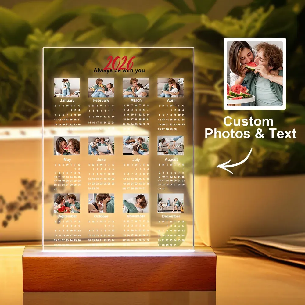 Personalized 2026 Couple Photo Calendar Mirror Night Light Box - Our love will continue to last through time. - MyJigsawPuzzleAu