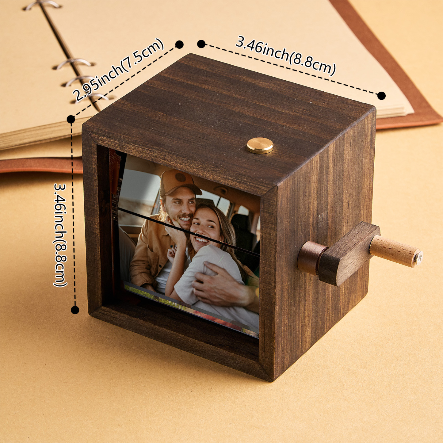 Custom Hand-Crank Flipbook Box Photo Album with Light Black Walnut Baby Photo Cube Frame Creative Gift - MyJigsawPuzzleAu