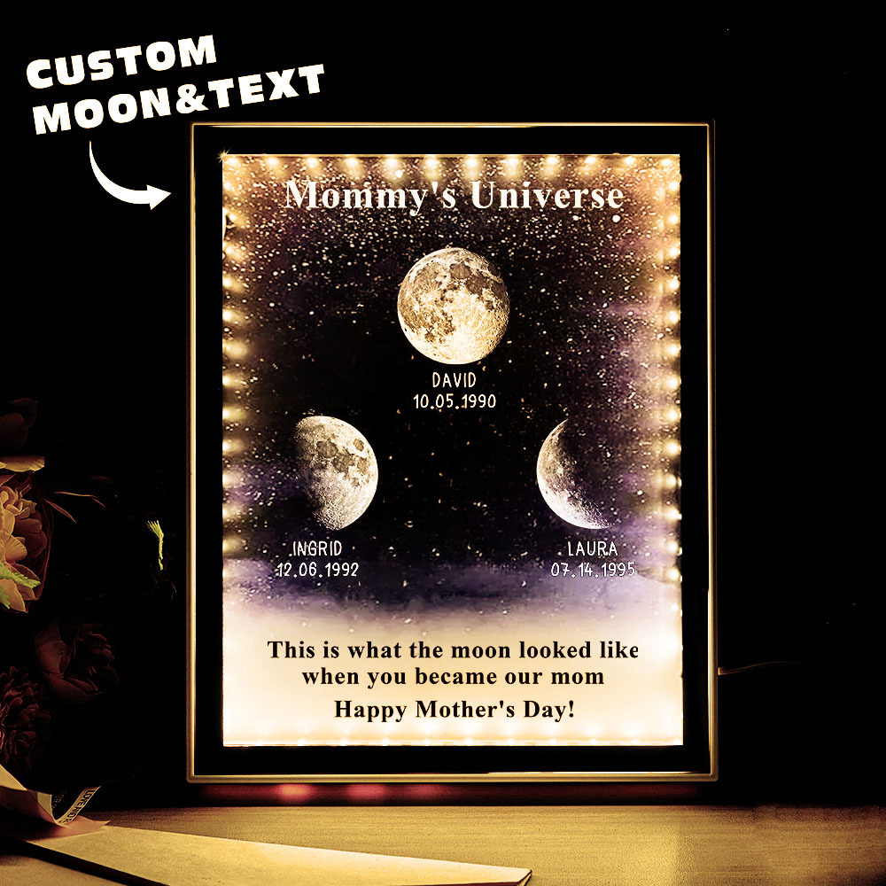 Mommy's Universe - Personalised Customised Starry Moon Phase Mirror Lightboxes - MyJigsawPuzzleAu