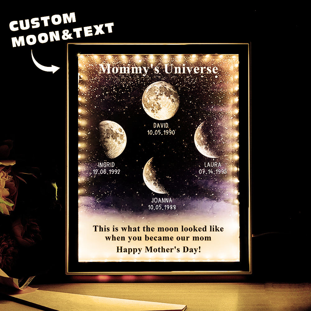 Mommy's Universe - Personalised Customised Starry Moon Phase Mirror Lightboxes - MyJigsawPuzzleAu