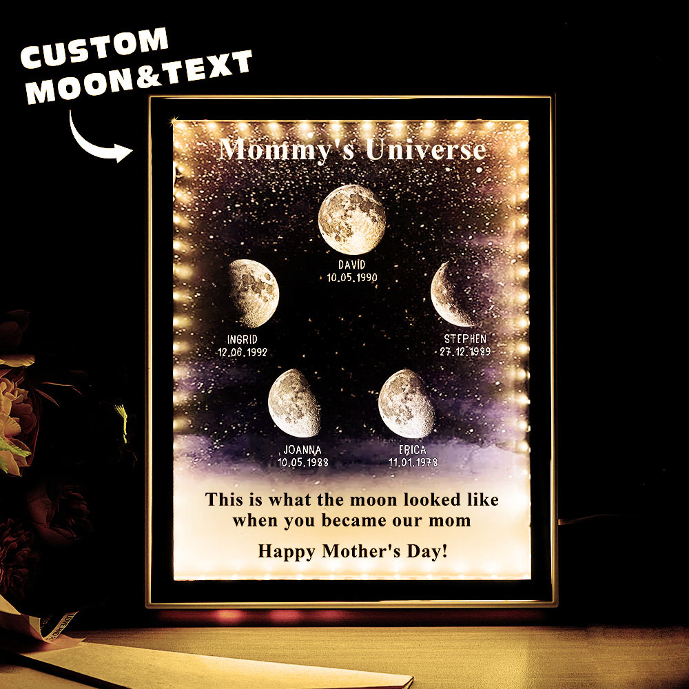 Mommy's Universe - Personalised Customised Starry Moon Phase Mirror Lightboxes - MyJigsawPuzzleAu