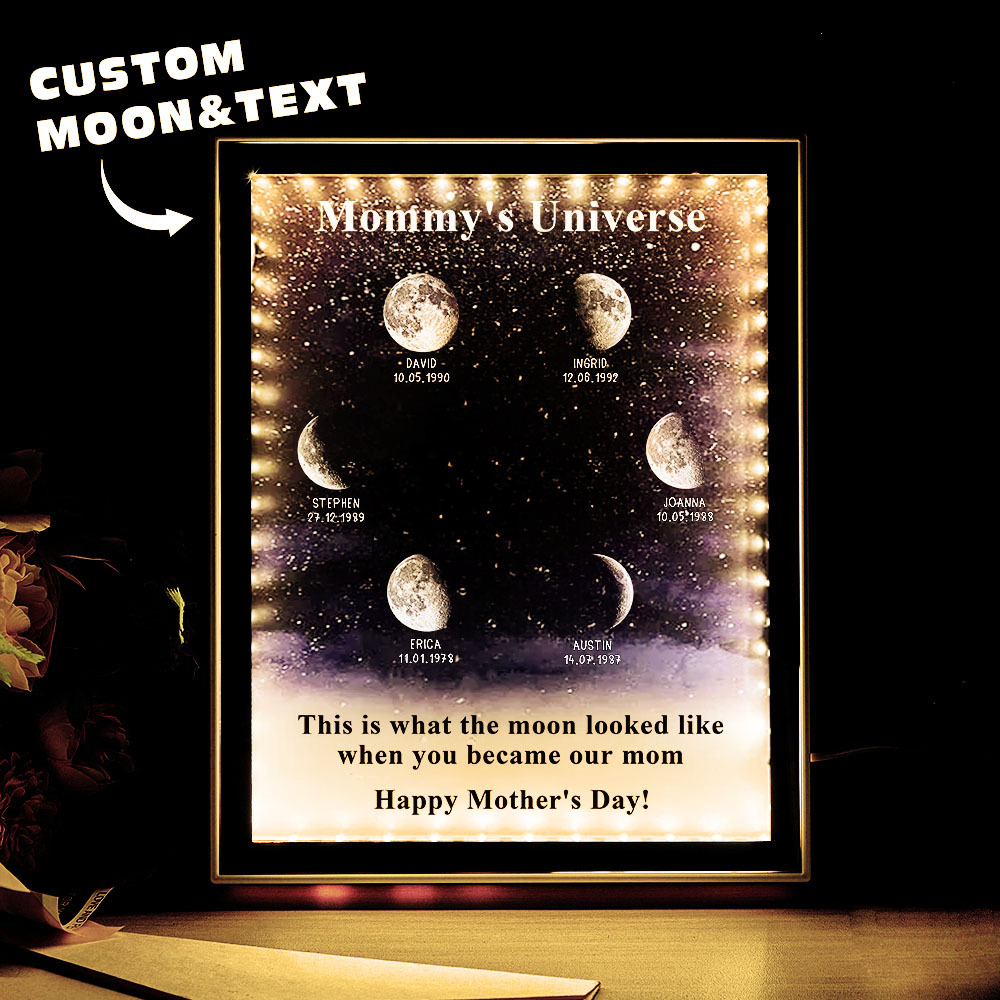 Mommy's Universe - Personalised Customised Starry Moon Phase Mirror Lightboxes - MyJigsawPuzzleAu