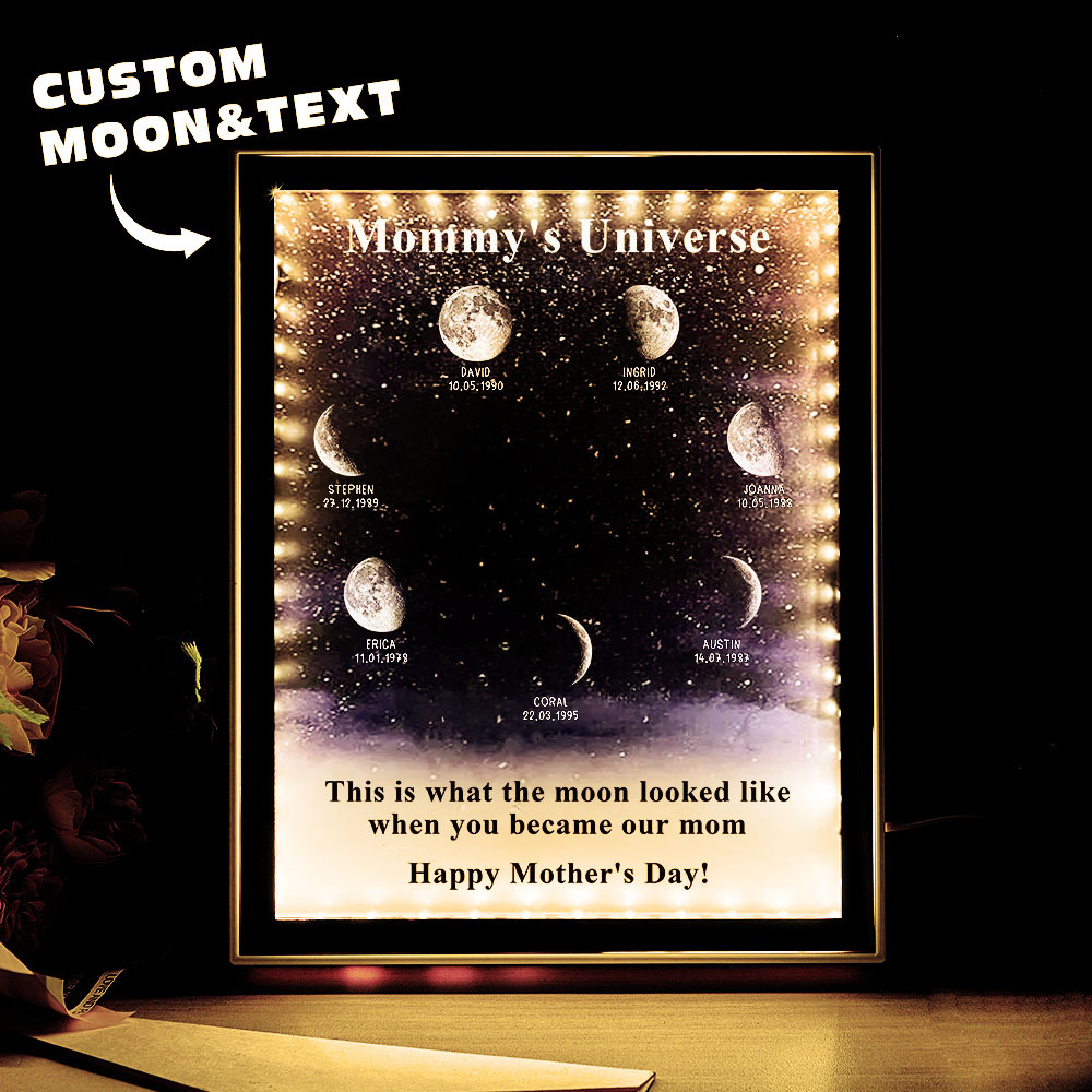 Mommy's Universe - Personalised Customised Starry Moon Phase Mirror Lightboxes - MyJigsawPuzzleAu