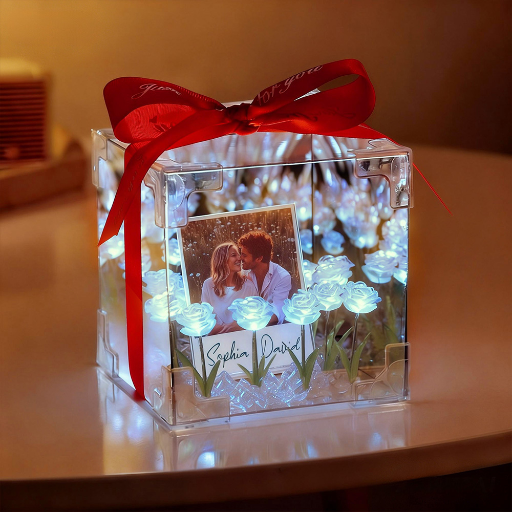 Custom Photo Flower Infinity DIY Infinity Mirror Flower Box with Your Picture and Text Night Light - MyJigsawPuzzleAu