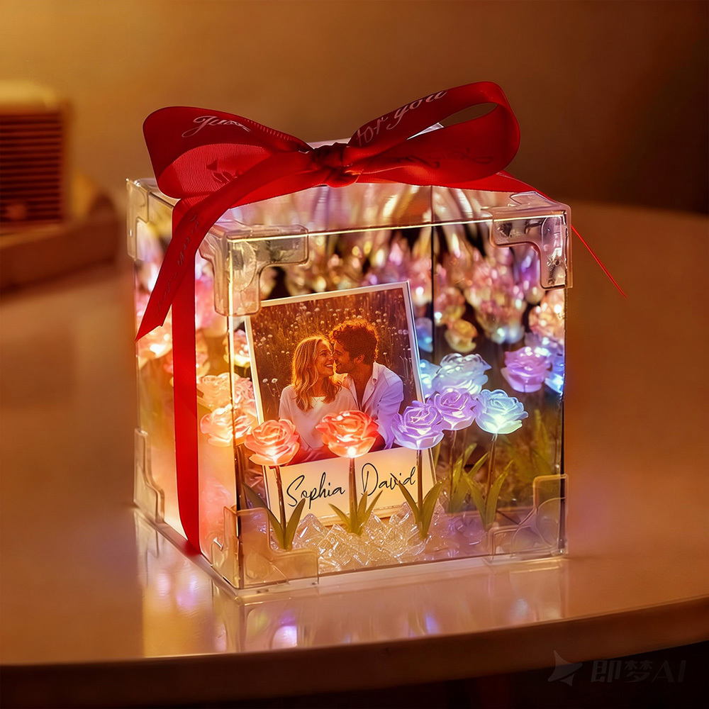 Custom Photo Flower Infinity DIY Infinity Mirror Flower Box with Your Picture and Text Night Light - MyJigsawPuzzleAu