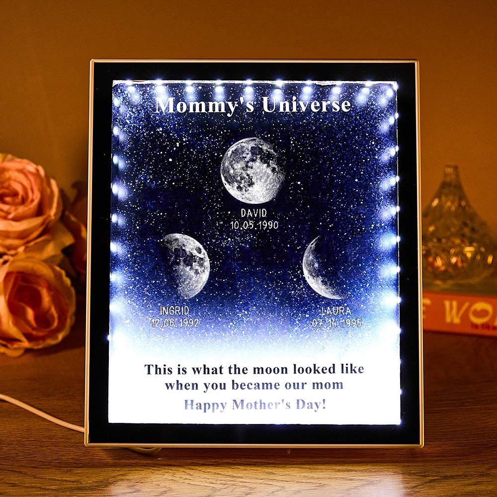 Mommy's Universe - Personalised Customised Starry Moon Phase Mirror Lightboxes - MyJigsawPuzzleAu