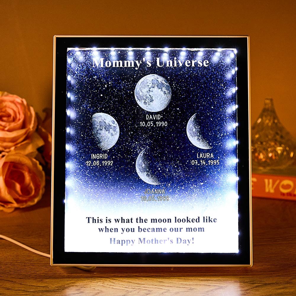 Mommy's Universe - Personalised Customised Starry Moon Phase Mirror Lightboxes - MyJigsawPuzzleAu