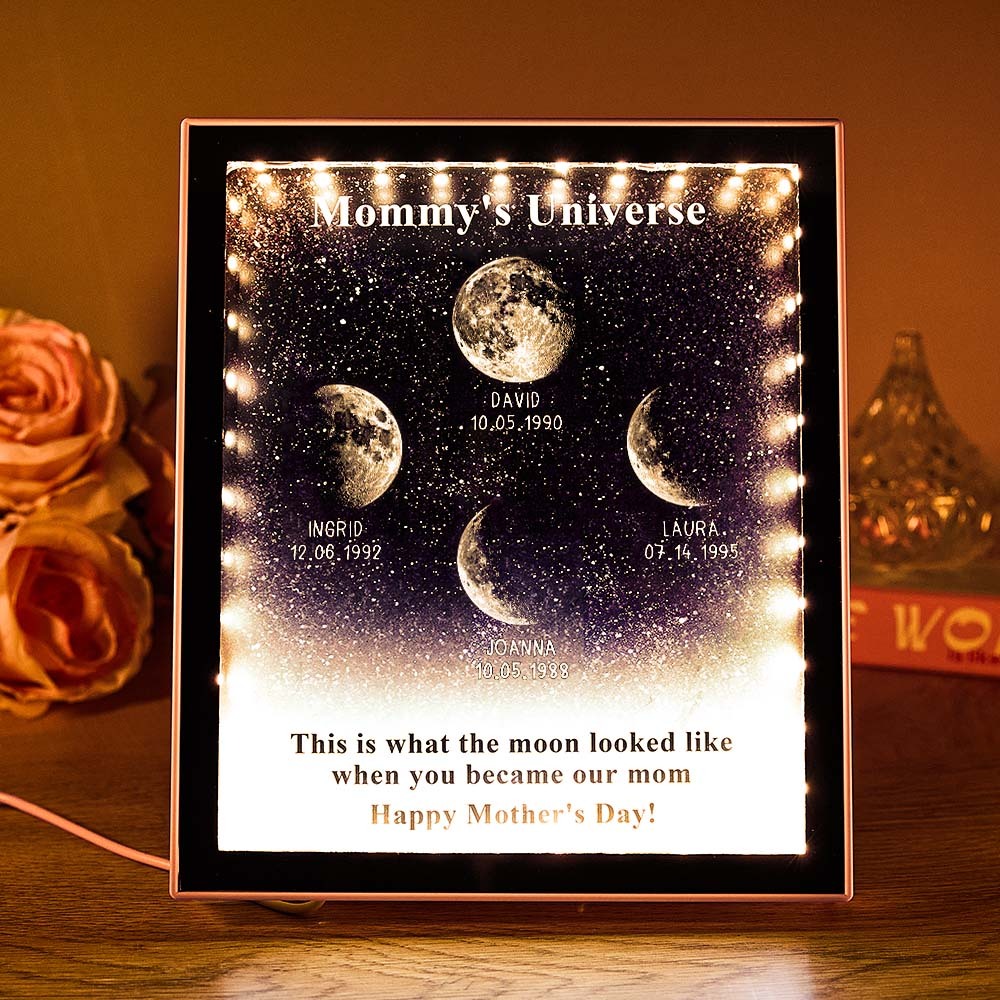 Mommy's Universe - Personalised Customised Starry Moon Phase Mirror Lightboxes - MyJigsawPuzzleAu