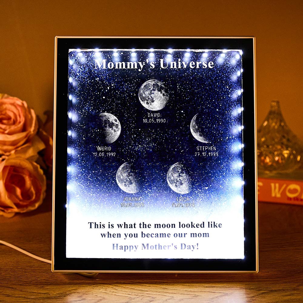 Mommy's Universe - Personalised Customised Starry Moon Phase Mirror Lightboxes - MyJigsawPuzzleAu