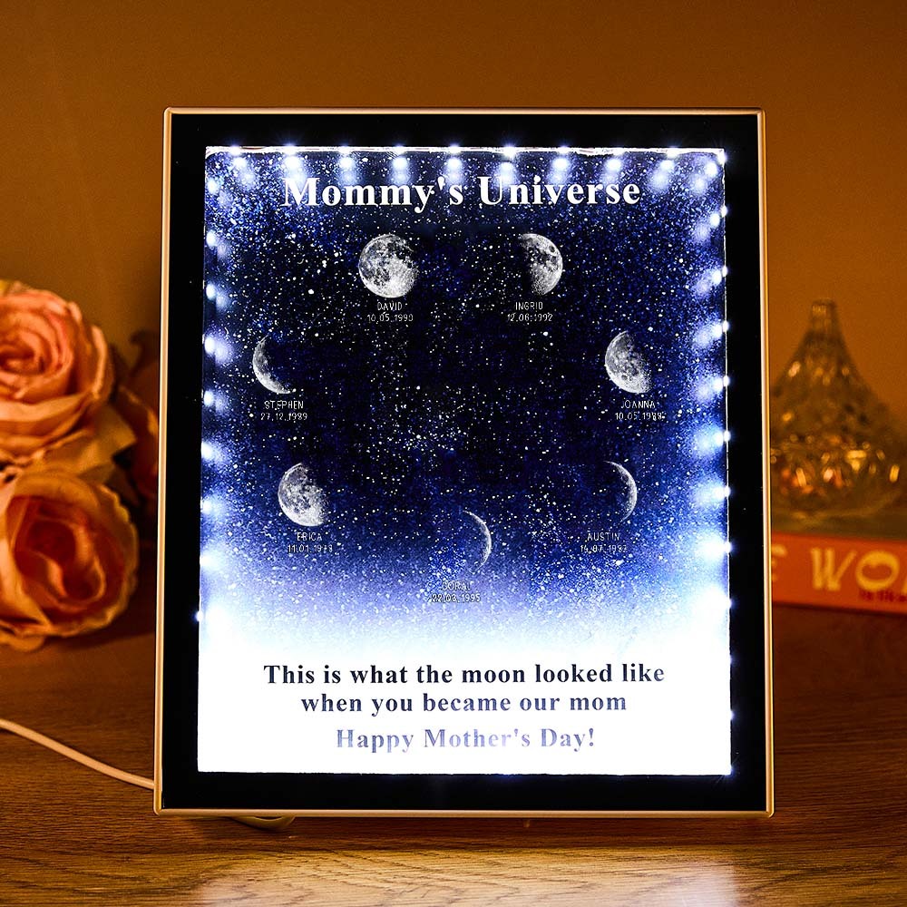 Mommy's Universe - Personalised Customised Starry Moon Phase Mirror Lightboxes - MyJigsawPuzzleAu
