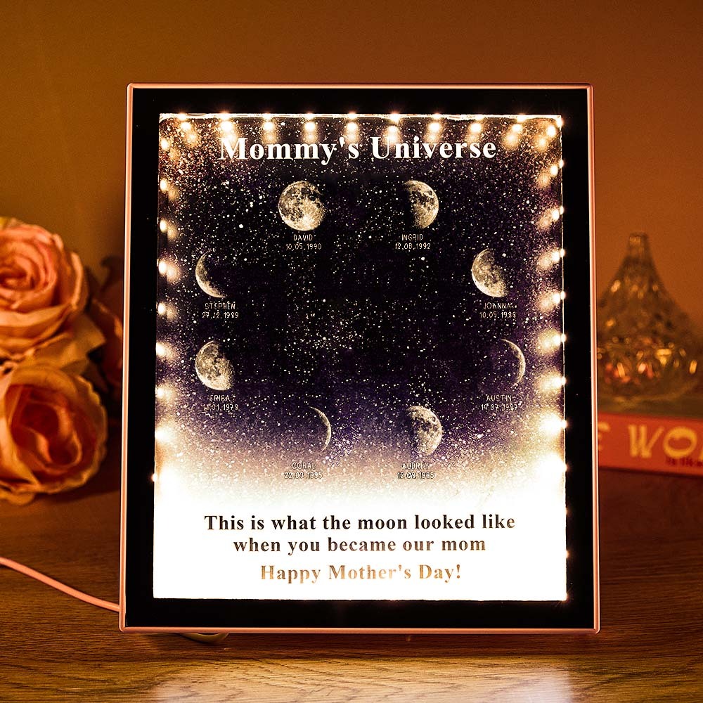 Mommy's Universe - Personalised Customised Starry Moon Phase Mirror Lightboxes - MyJigsawPuzzleAu