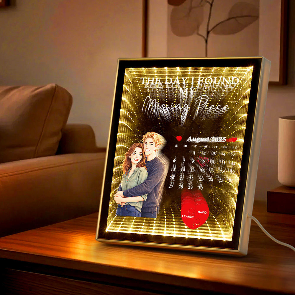 Romantic LED Photo Frame Calendar with Love Quote, Missing Piece Heart Puzzle Night Light Couple Gift - MyJigsawPuzzleAu