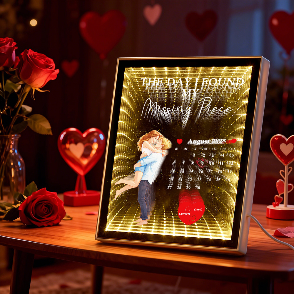 Romantic LED Photo Frame Calendar with Love Quote, Missing Piece Heart Puzzle Night Light Couple Gift - MyJigsawPuzzleAu