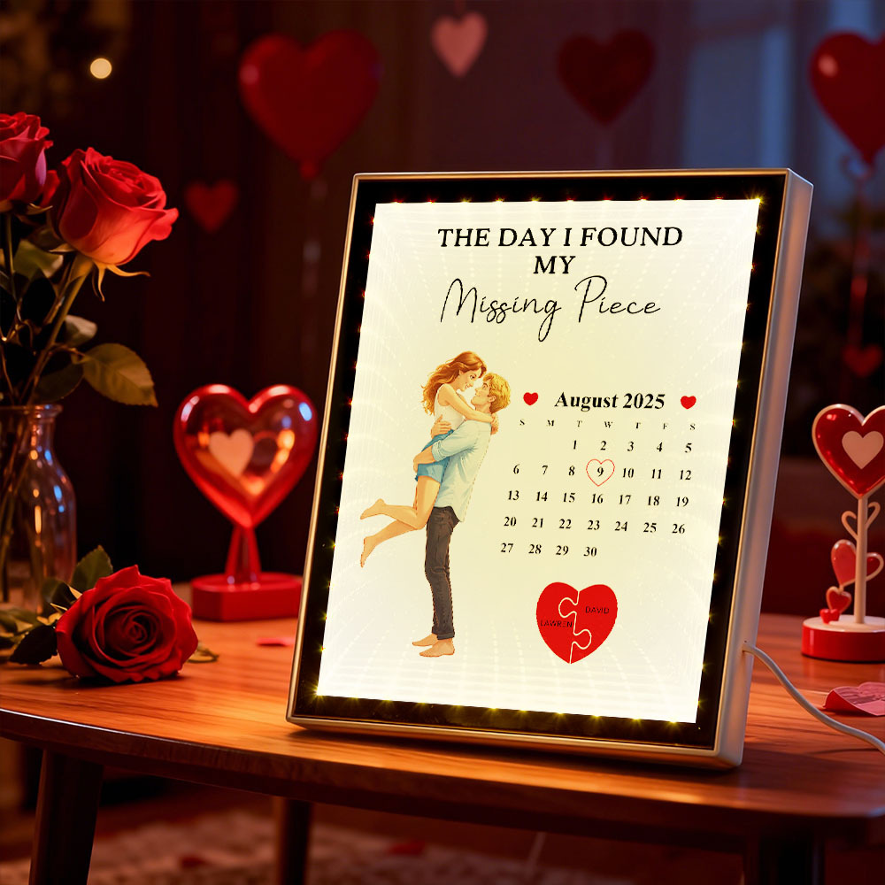 Romantic LED Photo Frame Calendar with Love Quote, Missing Piece Heart Puzzle Night Light Couple Gift - MyJigsawPuzzleAu