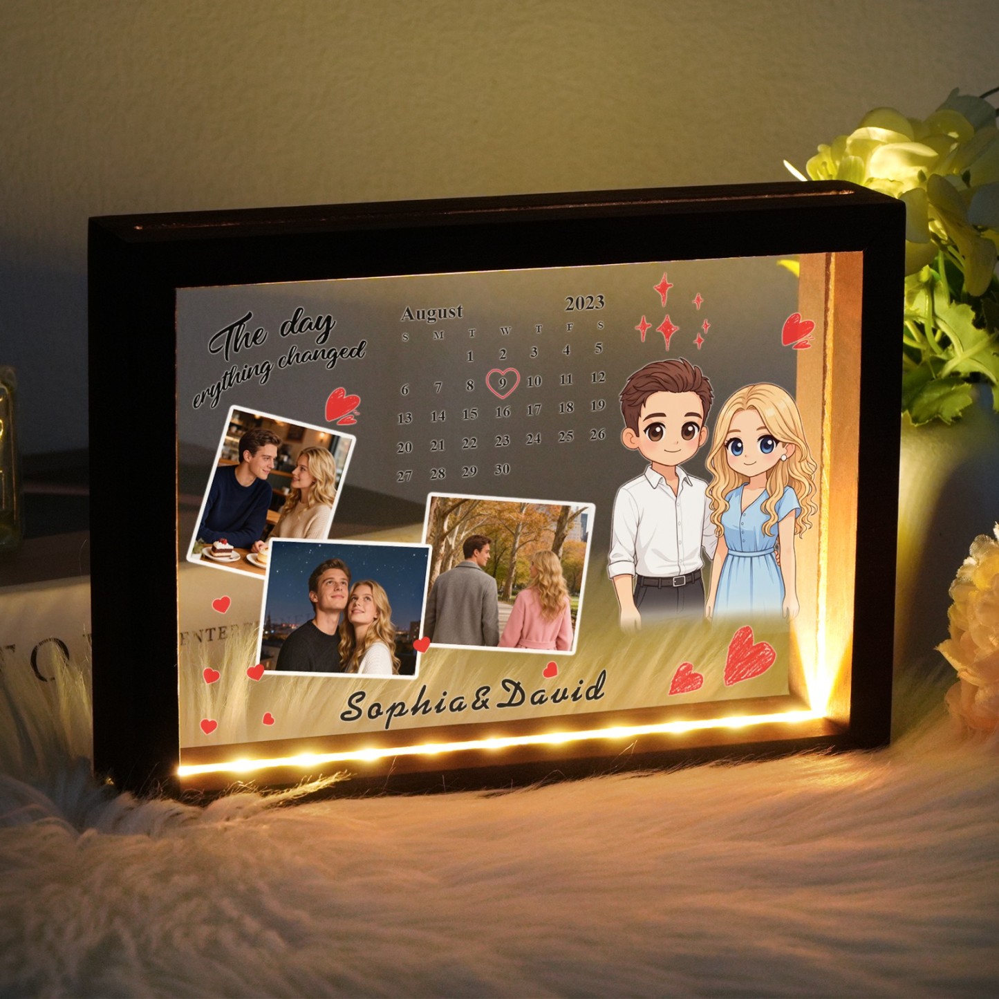 "The Day " Light Frame Personalized Photo & Calendar Night Light Couple Gift Valentine's Day Gifts - MyJigsawPuzzleAu
