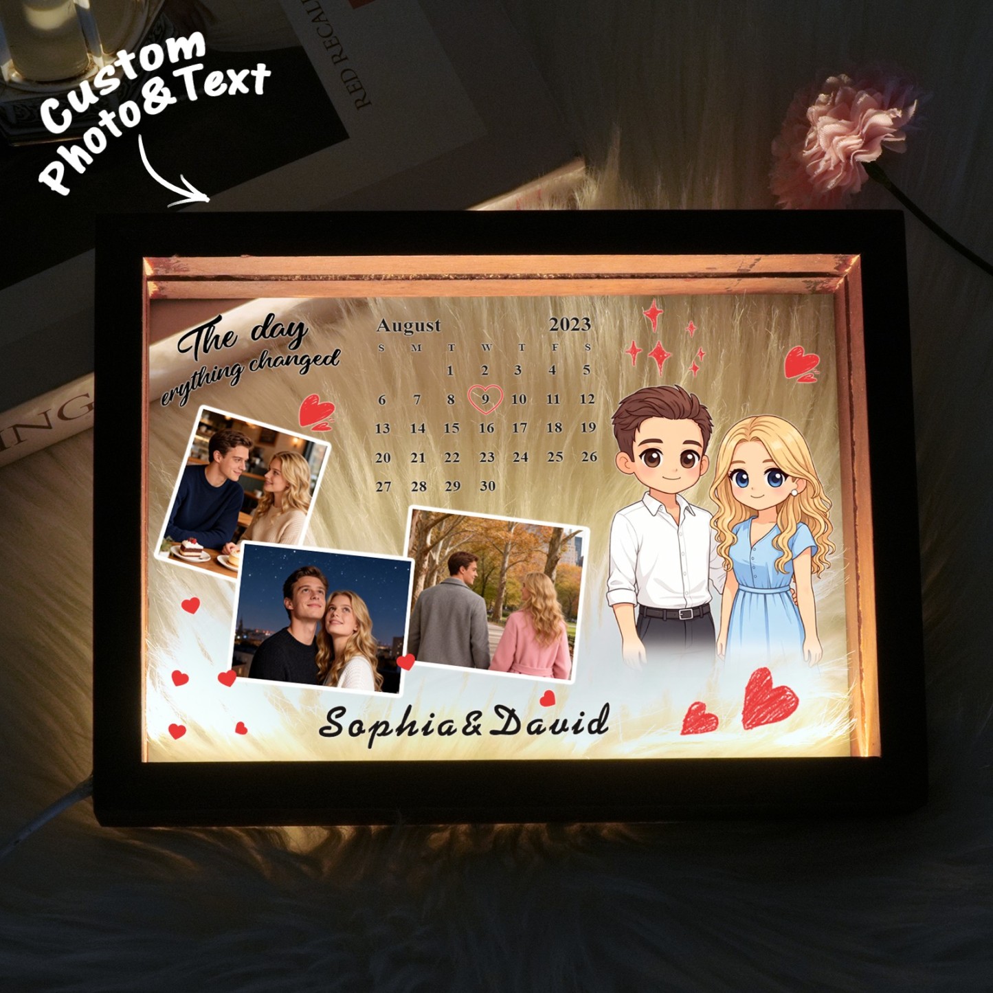 "The Day " Light Frame Personalized Photo & Calendar Night Light Couple Gift Valentine's Day Gifts - MyJigsawPuzzleAu