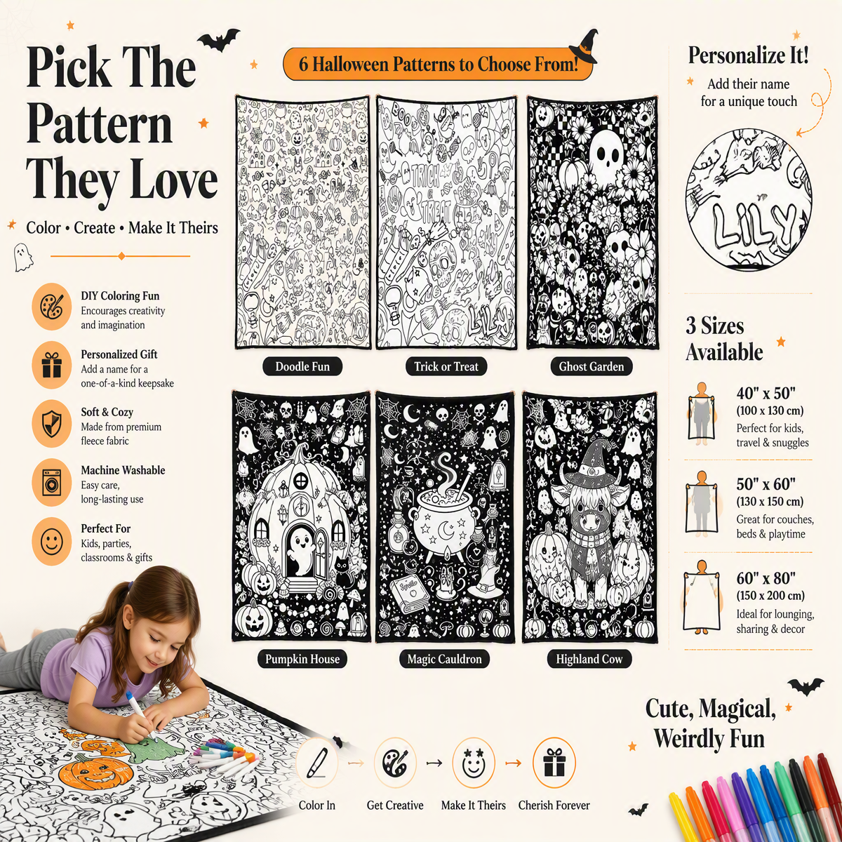 Halloween DIY Drawing Blanket – Creative Art Blanket for Kids & Adults, Spooky Halloween Activity Gift - MyJigsawPuzzleAu