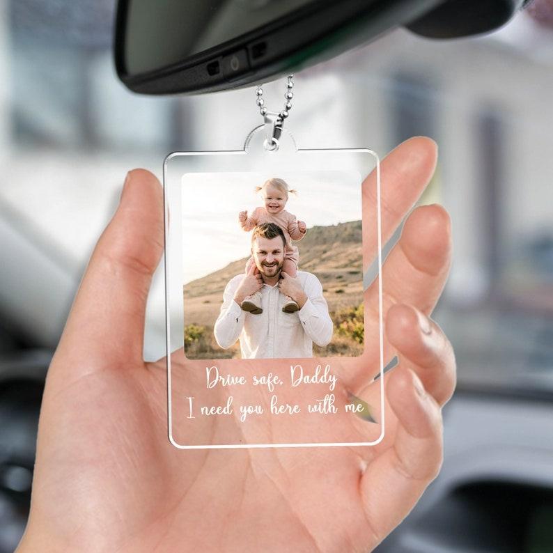 Custom Photo Car Ornament, Car Hanging, Custom Gift for Dad, Rear View Mirror Charm, Dad Gift From Daughter, Fathers Day Birthday Photo Gift - MyJigsawPuzzleAu