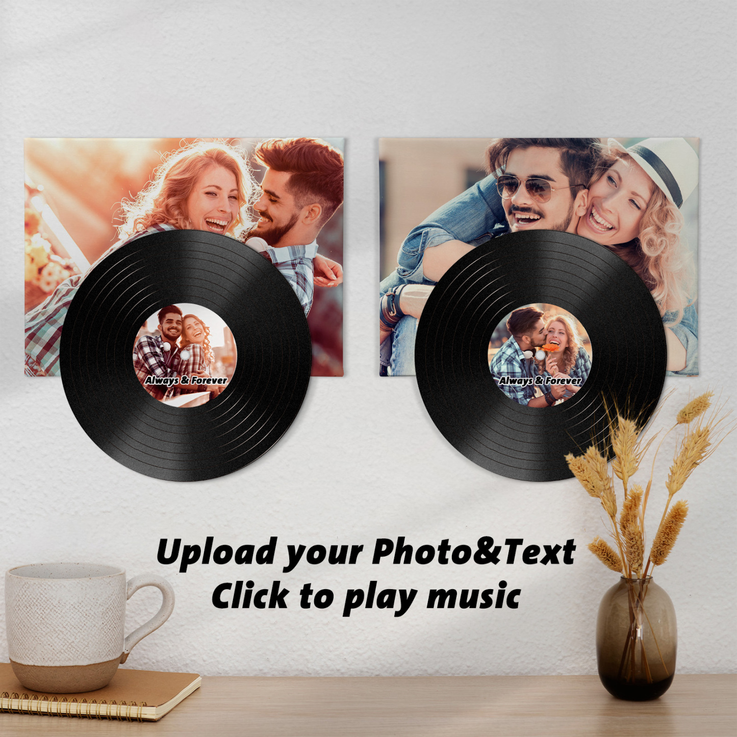 Personalised Vinyl Record Wall Art with Photo & Song – Wedding Anniversary Gift for Married Couples, Just Click to Play Your Love