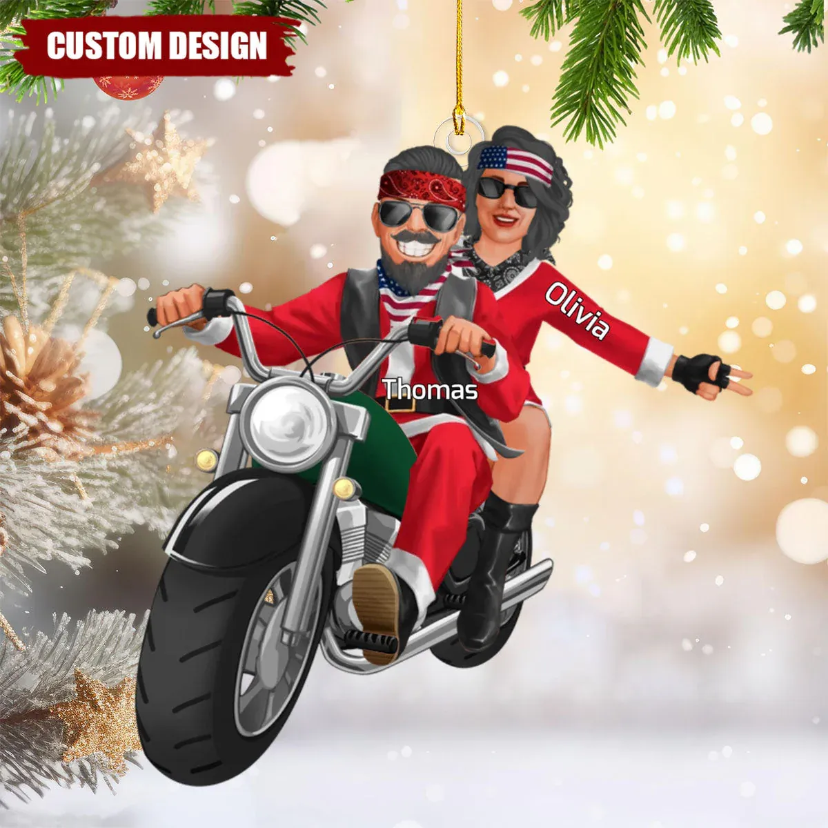 Personalized Couple Christmas Ornament Motorbike Couple Gift - MyJigsawPuzzleAu