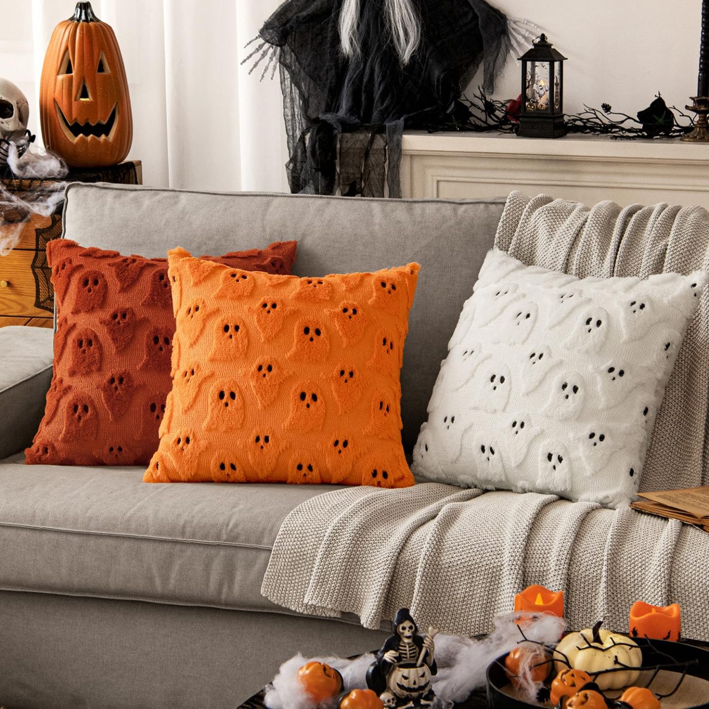 Halloween Pillow Covers Cute Ghost Decor Set of 2 18x18 - MyJigsawPuzzleAu