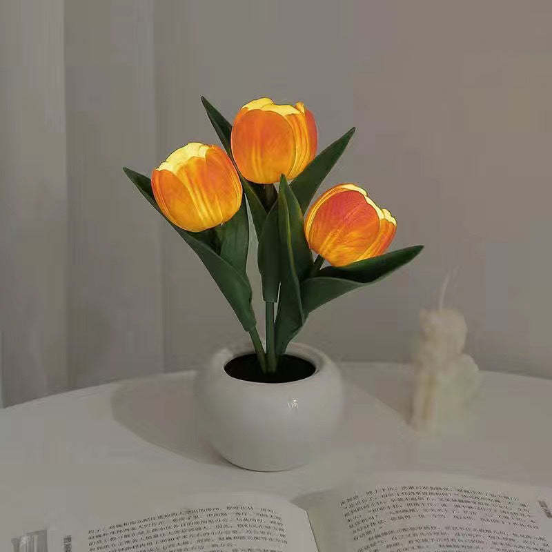 Contemporary Creative Tulip Flower Ceramic PU USB LED Table Lamp For Bedroom - MyJigsawPuzzleAu