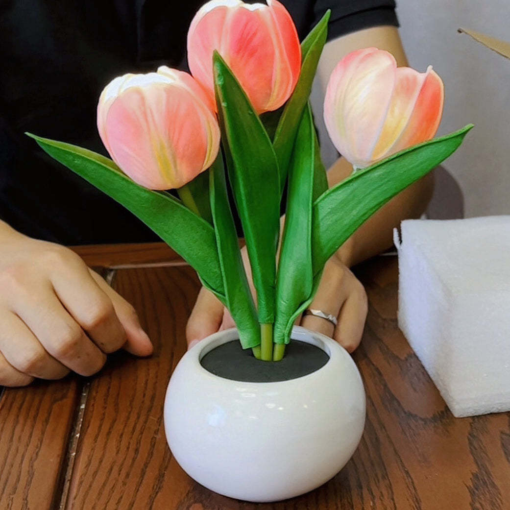 Contemporary Creative Tulip Flower Ceramic PU USB LED Table Lamp For Bedroom - MyJigsawPuzzleAu