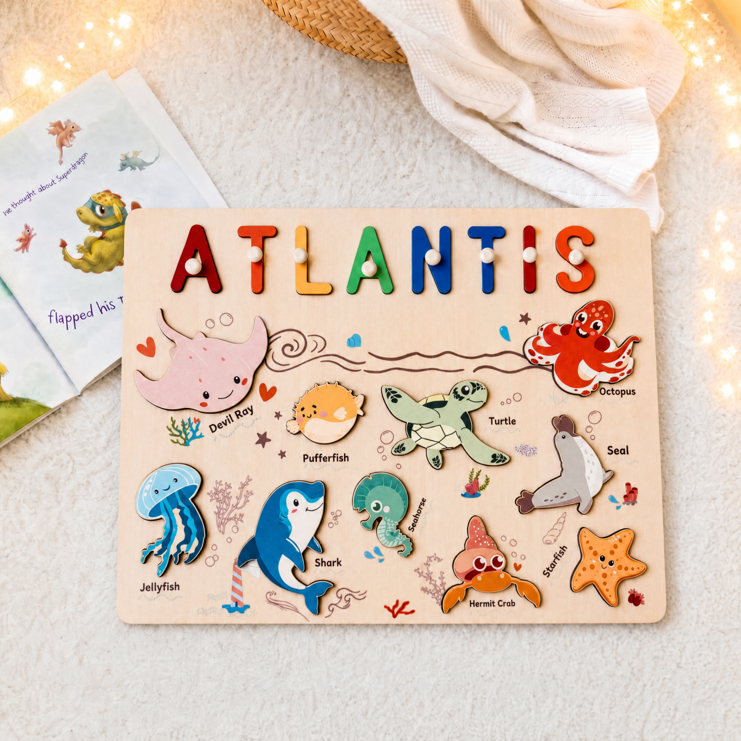 Personalized Wooden Name Puzzle - Ocean Animal Toy for Toddlers