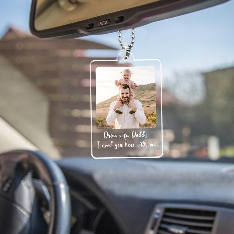 Custom Photo Car Ornament, Car Hanging, Custom Gift for Dad, Rear View Mirror Charm, Dad Gift From Daughter, Fathers Day Birthday Photo Gift - MyJigsawPuzzleAu