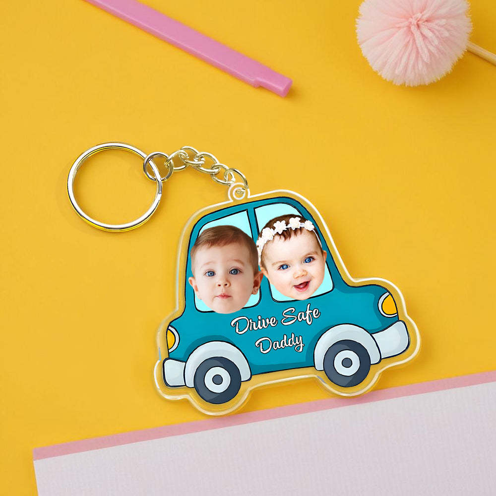 Christmas Gifts for Father Personalised Face Acrylic Keychain Drive Safe Daddy Birthday Gift
