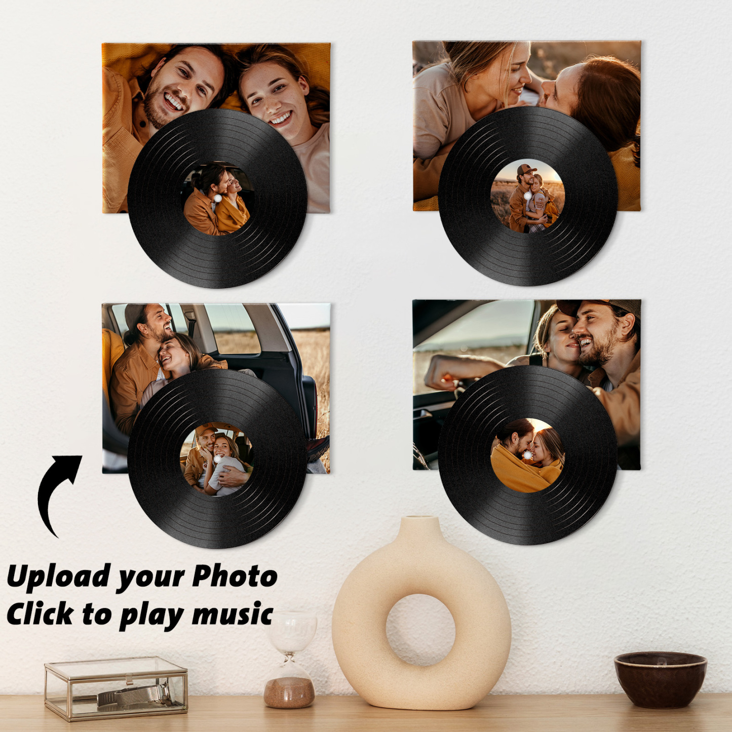 Personalised Vinyl Record Wall Art with Photo & Song – Wedding Anniversary Gift for Married Couples, Just Click to Play Your Love