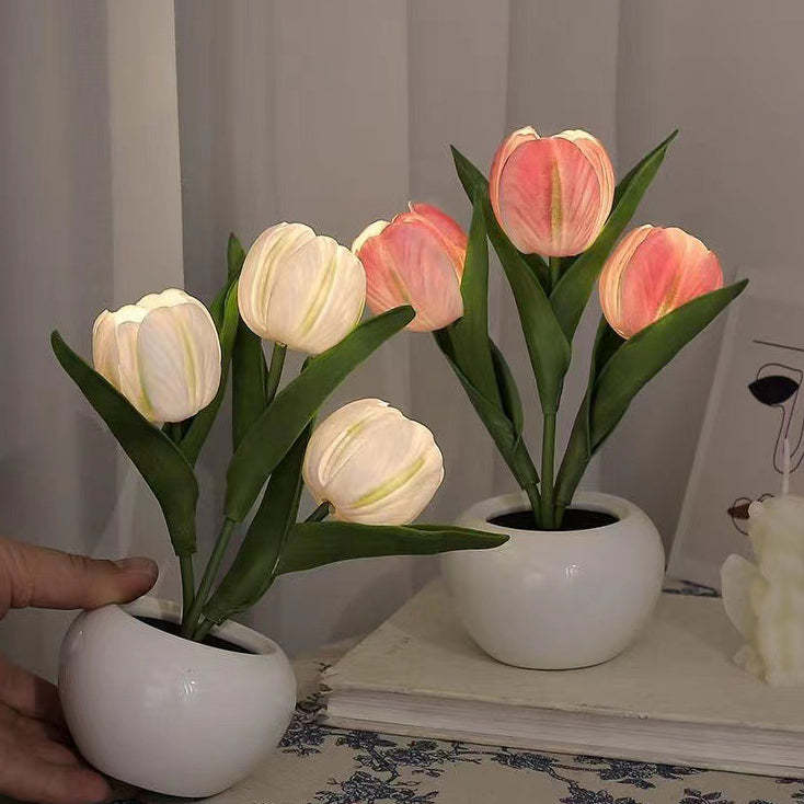 Contemporary Creative Tulip Flower Ceramic PU USB LED Table Lamp For Bedroom - MyJigsawPuzzleAu