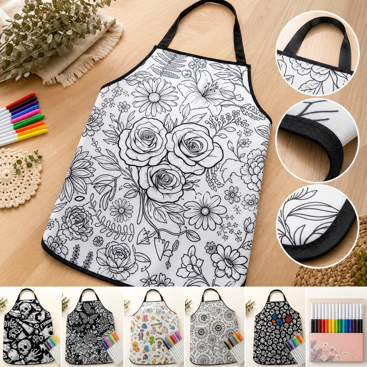 DIY Drawing Aprons (Optional 24-Color Marker Set) Create Your Art Aprons, Washable Keepsake Doodling Aprons for Kids & Adults - MyJigsawPuzzleAu