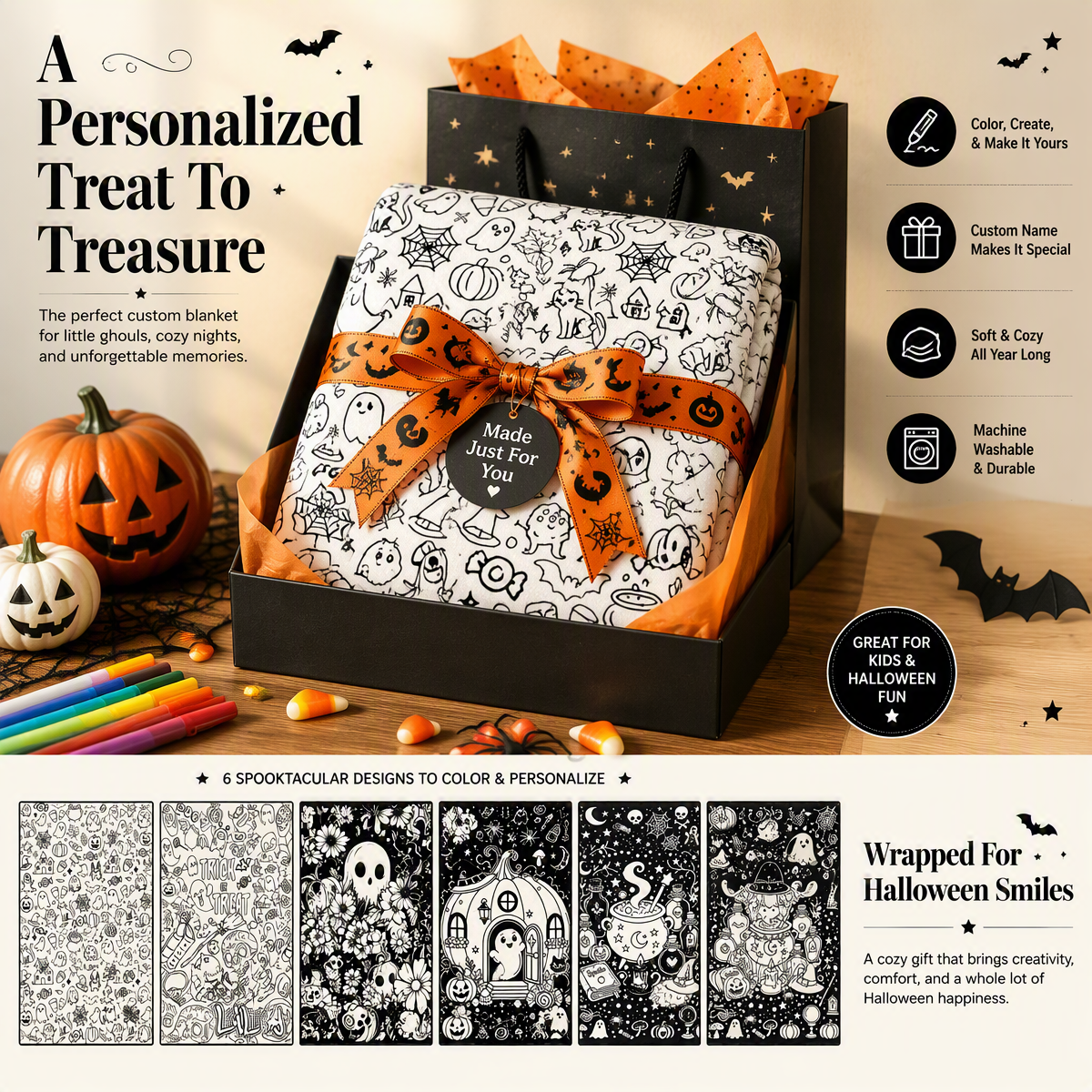 Halloween DIY Drawing Blanket – Creative Art Blanket for Kids & Adults, Spooky Halloween Activity Gift - MyJigsawPuzzleAu