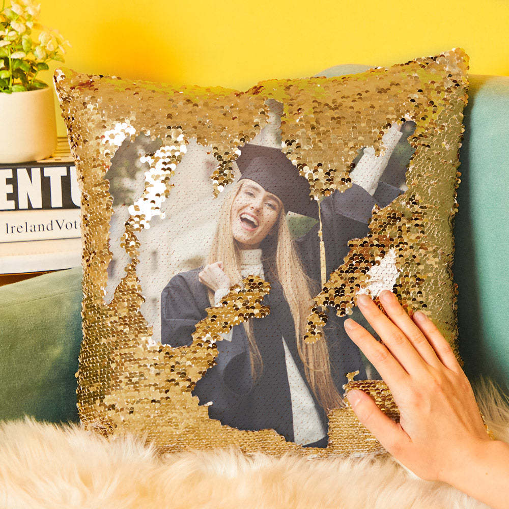 Personalized Graduation Gifts Custom Photo Magic Sequins Pillow Multicolor Shiny 15.75''*15.75'' - MyJigsawPuzzleAu