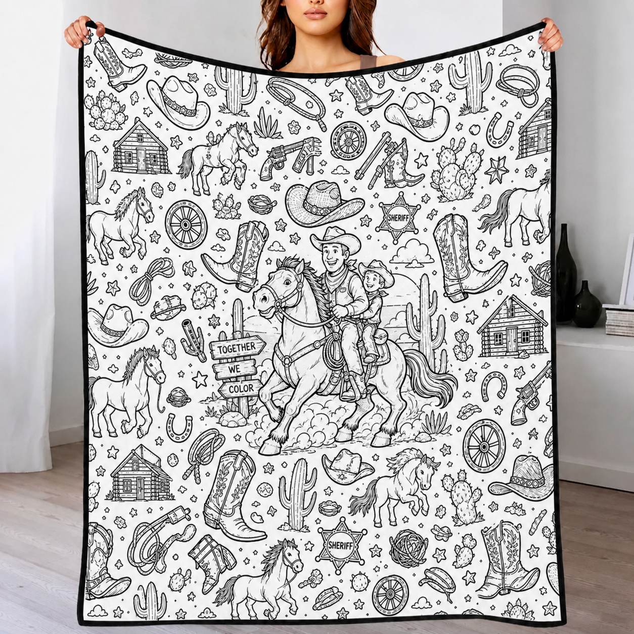 DIY Drawing Blanket (Optional 24-Color Marker Set) , Multi-Theme Create-Your-Own Art Blanket for Dad Kids, Couples, Families & Pet Lovers
