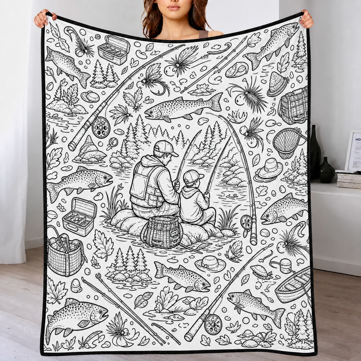 DIY Drawing Blanket (Optional 24-Color Marker Set) , Multi-Theme Create-Your-Own Art Blanket for Dad Kids, Couples, Families & Pet Lovers