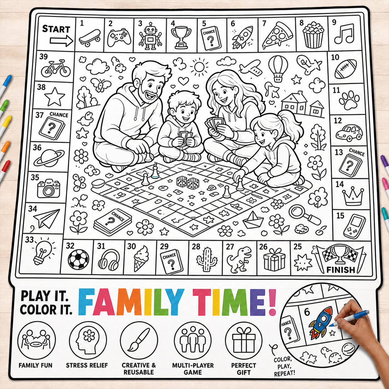 DIY Drawing Blanket (Optional 24-Color Marker Set) , Multi-Theme Create-Your-Own Art Blanket for Dad Kids, Couples, Families & Pet Lovers