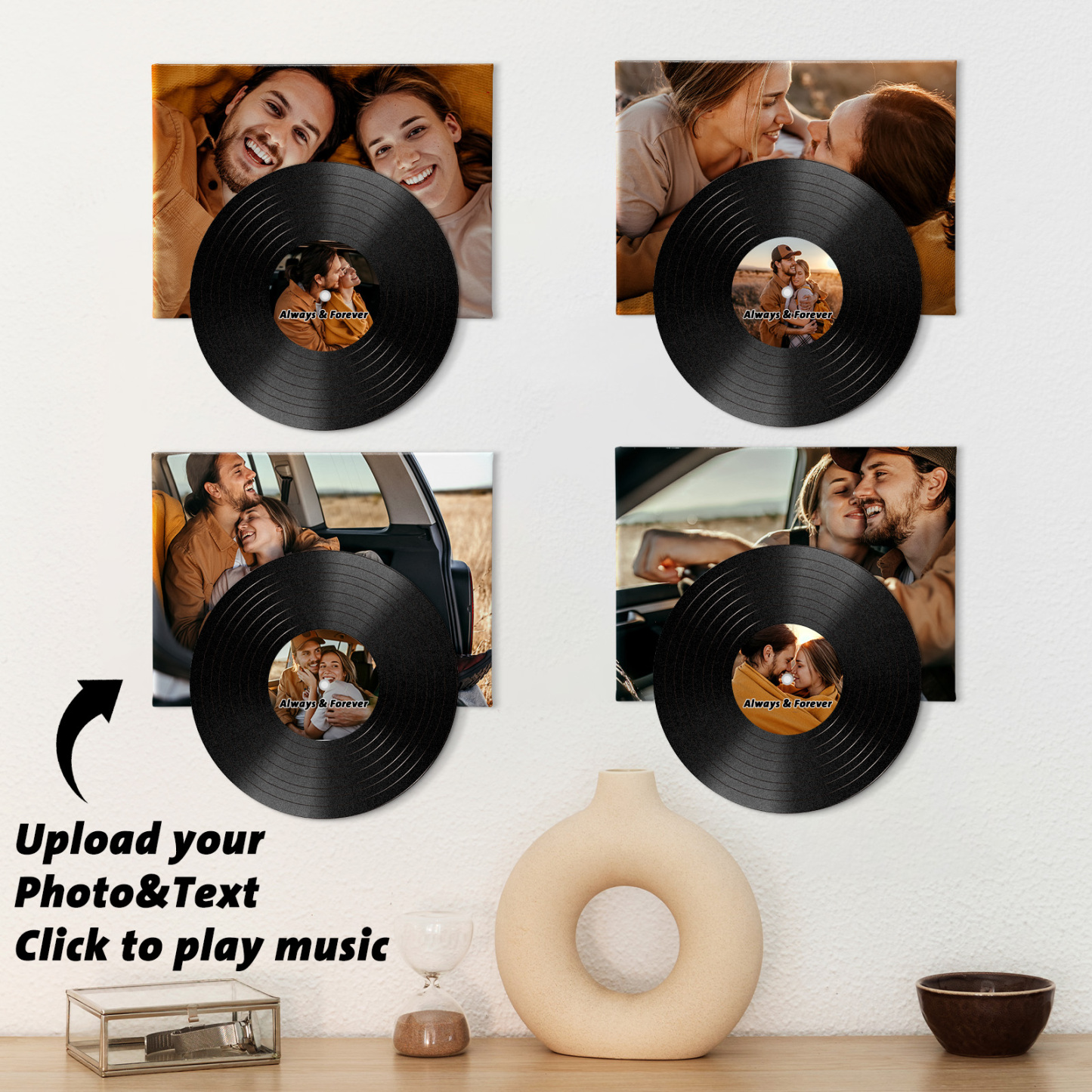 Personalised Vinyl Record Wall Art with Photo & Song – Wedding Anniversary Gift for Married Couples, Just Click to Play Your Love