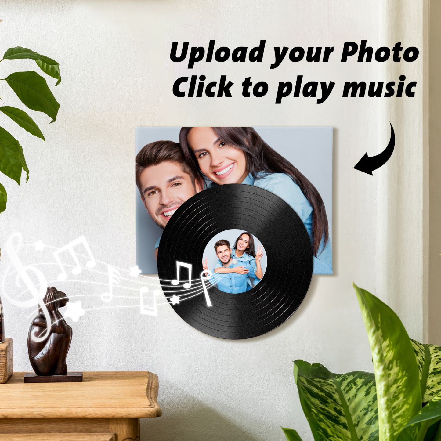 Personalised Vinyl Record Wall Art with Photo & Song – Wedding Anniversary Gift for Married Couples, Just Click to Play Your Love